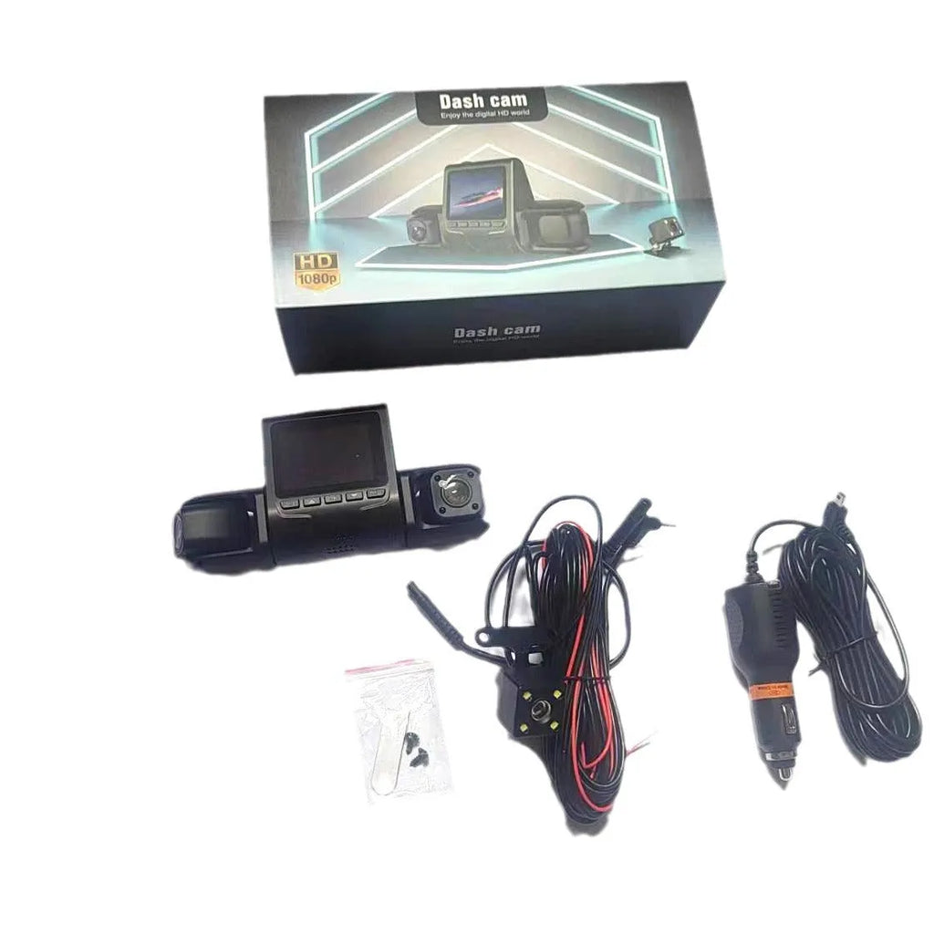 Car reversing camera system with 2.4 inch display, 1080p front and rear recording, and 3 or 4 lens co-display options