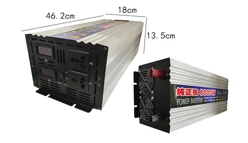 Pure sine wave inverter 4000W 12V to 220V with dual digital display and aluminium casing