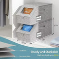 Grey foldable woven fabric storage box with lid, shown with dimensions 42cm long by 22cm wide by 17cm high.