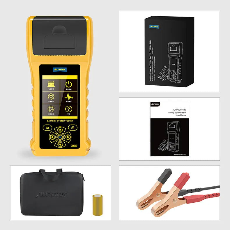 Autool BT760 colour screen vehicle battery tester with thermal printer and battery connection clips