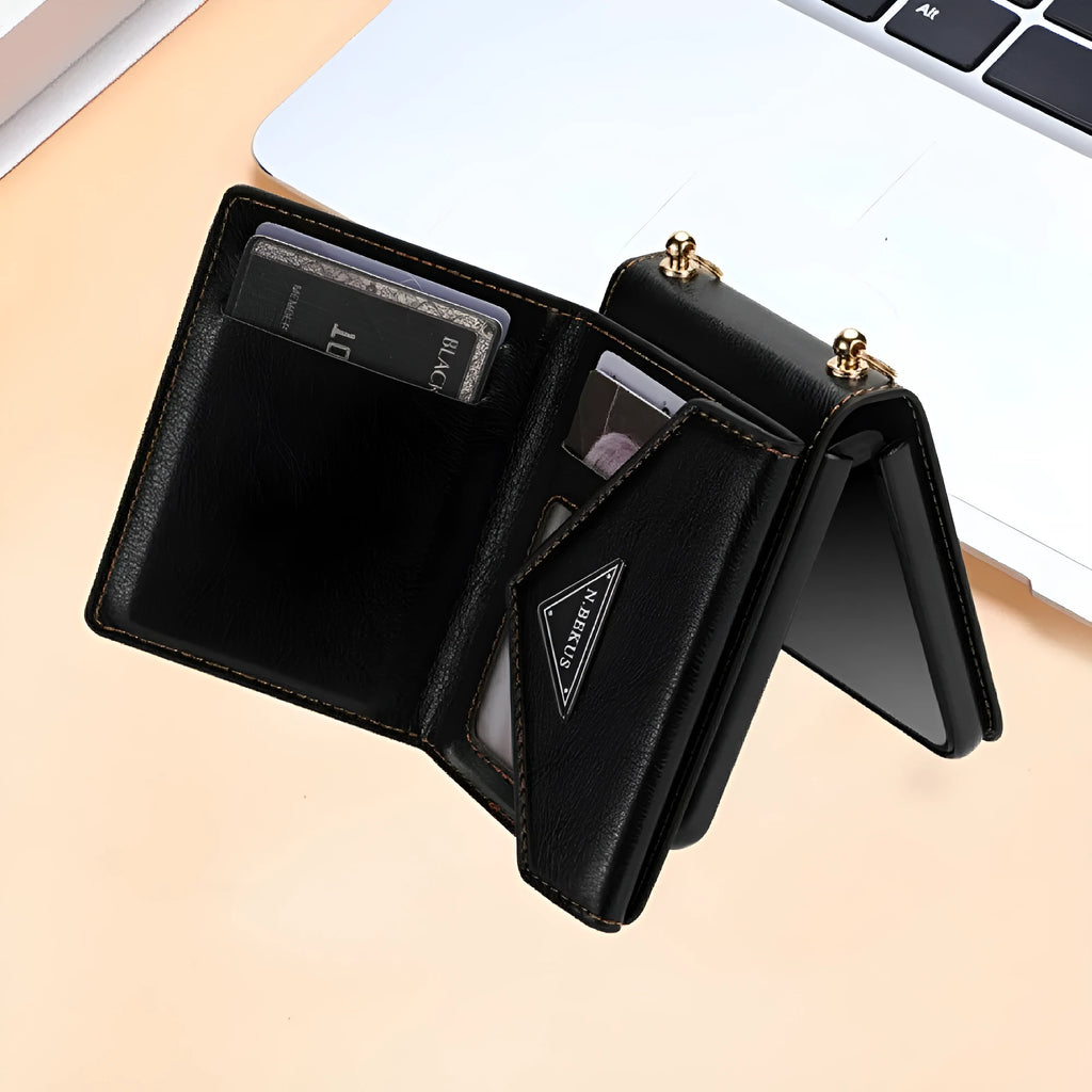 Samsung Z Flip phone case with side zipper card holder and kickstand, available in multiple colours