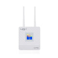 Home office LTE router with two antennas, DC power interface, and international power supply options