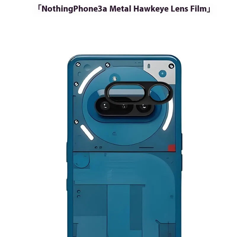 Tempered glass camera lens protective film for Nothing Phone 3a, shown in transparent and metal eagle eye styles.