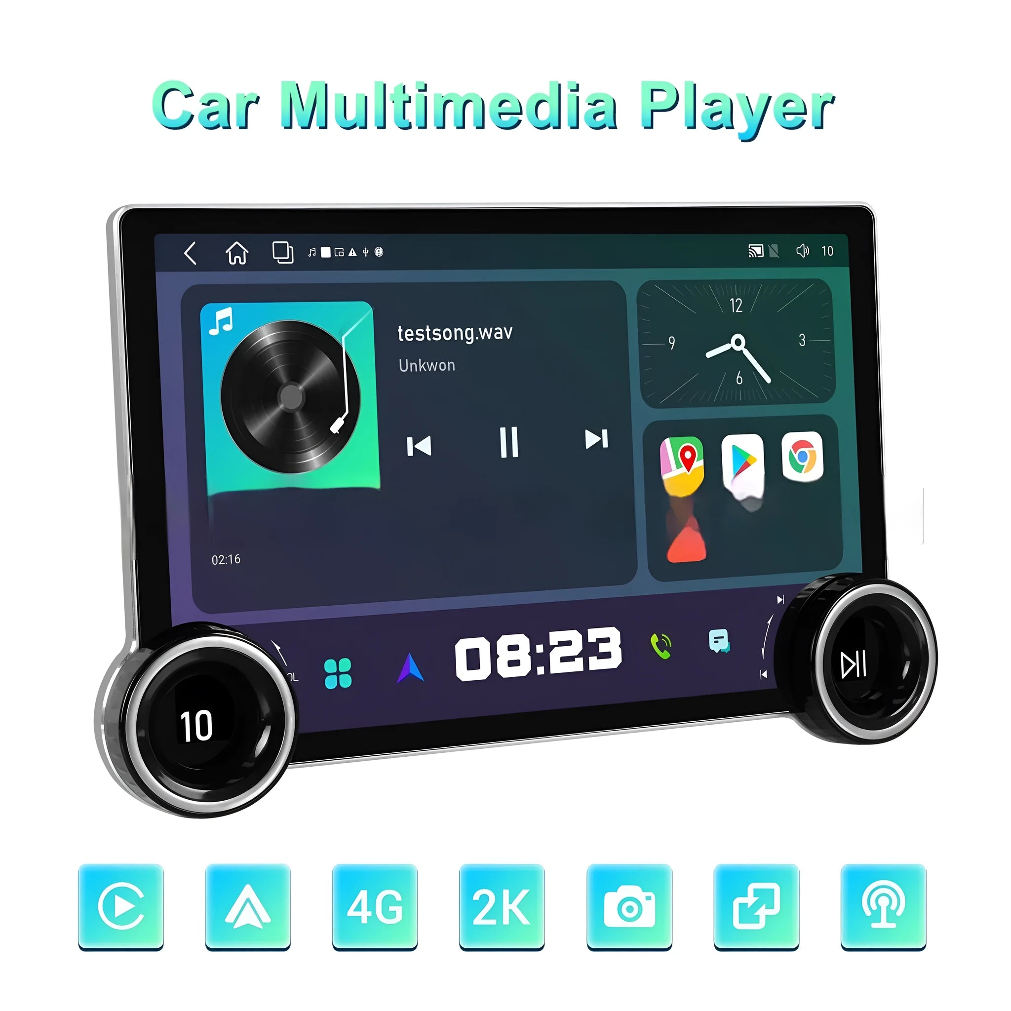 11.8-inch Android car stereo with dual knobs and QLED screen showing navigation map