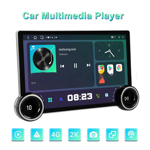 11.8-inch Android car stereo with dual knobs and QLED screen showing navigation map