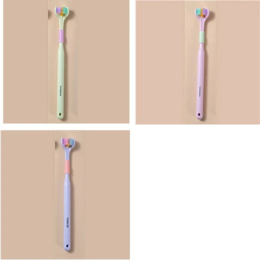 3-in-1 Soft Bristle Toothbrush with Tri-Sided Brush Head and Temperature-Responsive Bristles