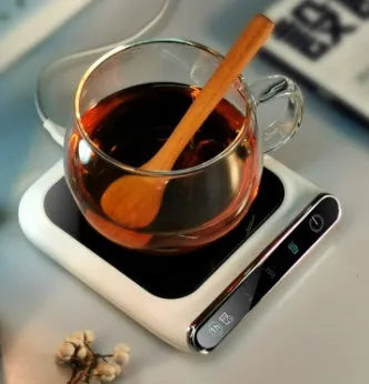 Black USB cup warmer with three temperature settings measuring 118x132mm