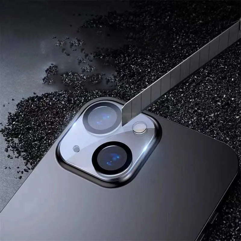 iPhone tempered glass camera lens protection film with black luminous ring and 3D radian design