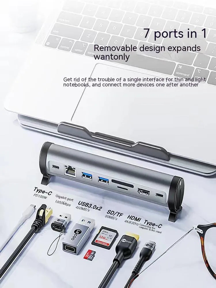 Notebook docking station bracket converter showing USB 3.0 ports and desktop mount design