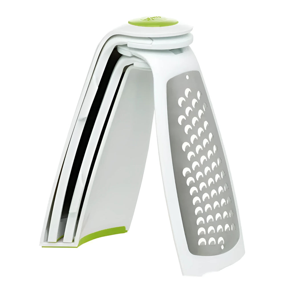 Collapsible stainless steel grater in red with foldable design, 24.5 x 11 x 8 cm