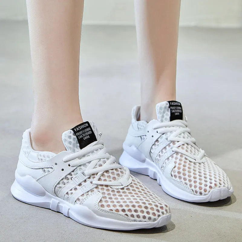 Breathable hollow mesh sneaker in a casual low-top style with round toe and EVA sole.