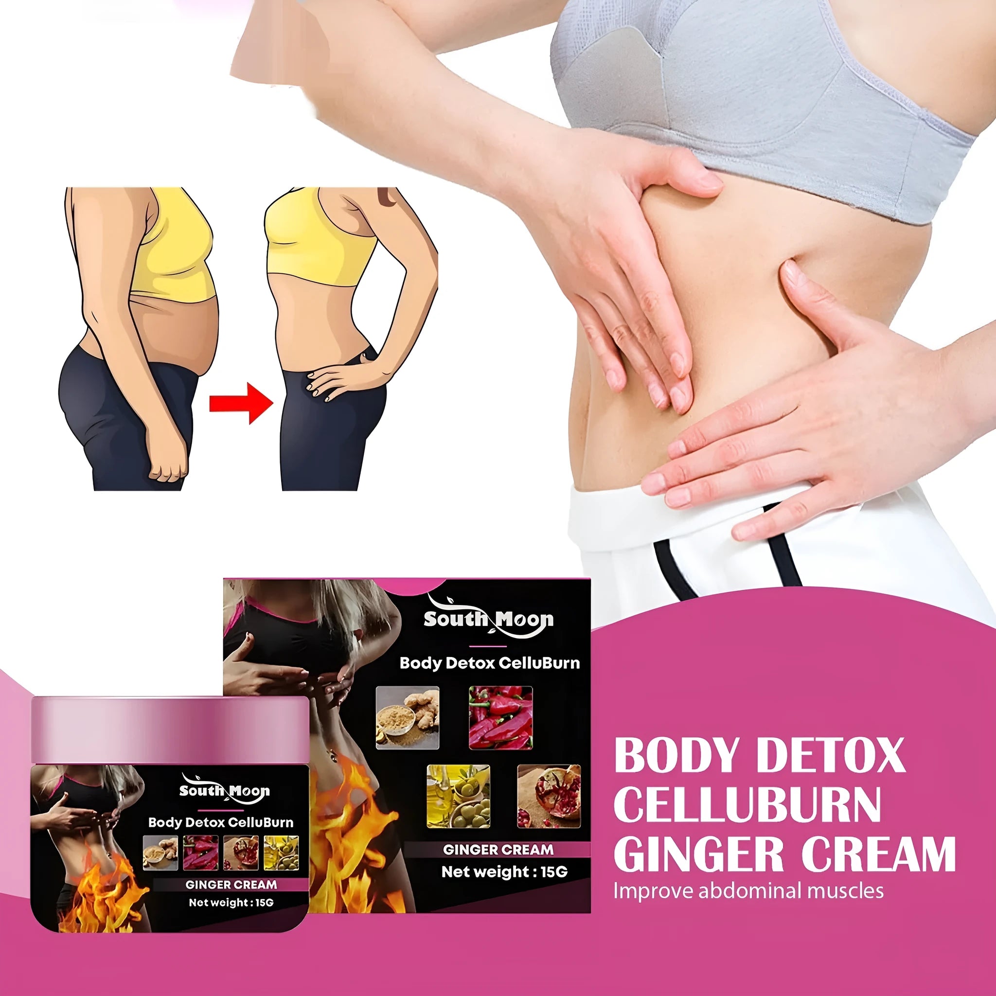 15g container of ginger body sculpting cream for thigh tightening and slimming