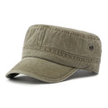 Military flat top cap in cotton fabric with adjustable sizing in four colour options