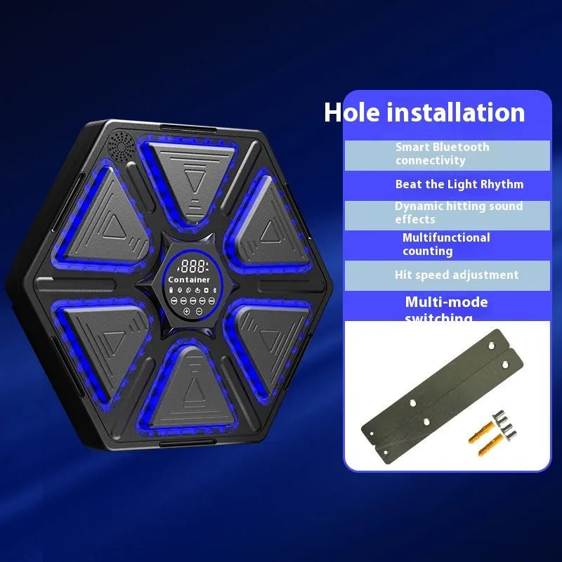 Electronic boxing wall target with rhythm feedback system hanging on wall