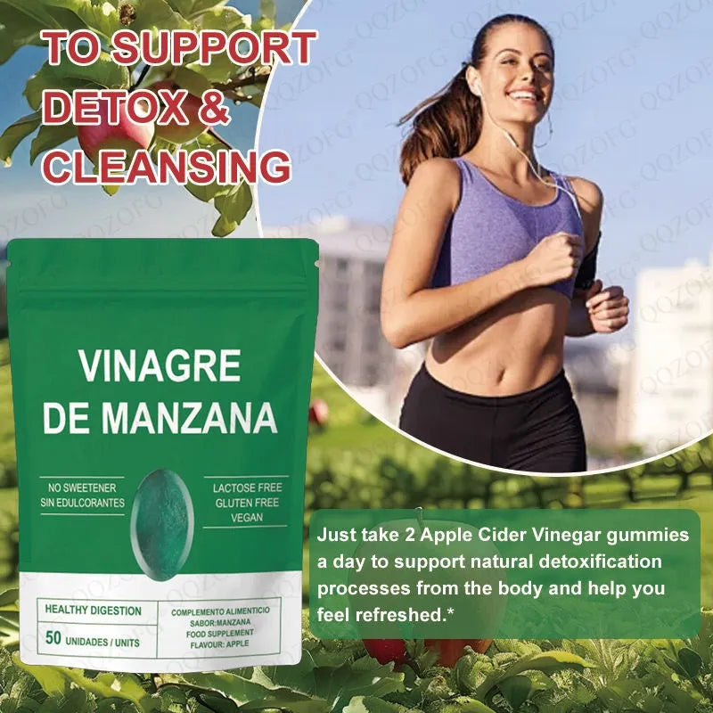 Bag of 50 apple cider vinegar gummies with vitamin C, vegan pectin base, natural apple flavour