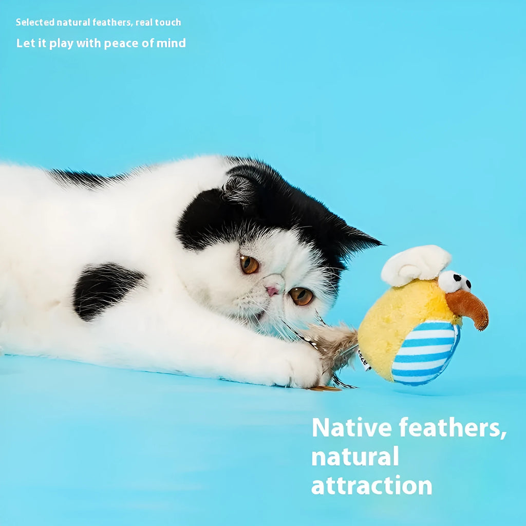 Bird catnip cat toy self-hi teaser in fleece cloth and woven fabric, Fat Kitchen Bird and Sleepy Bird options