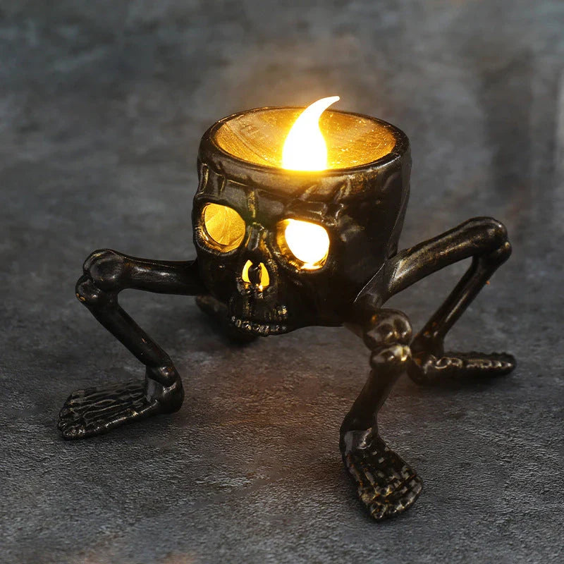 A spooky skull-shaped lantern with a captivating glow, perfect for Halloween decor.