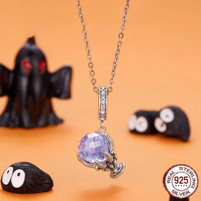 Halloween magic crystal pendant bead in 925 silver with crystal inlay, 2.4x1.4cm size