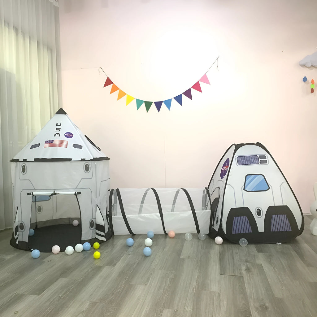Foldable children's fabric play tent set with tunnel and triangle in robot three-piece colour for ages 4-6