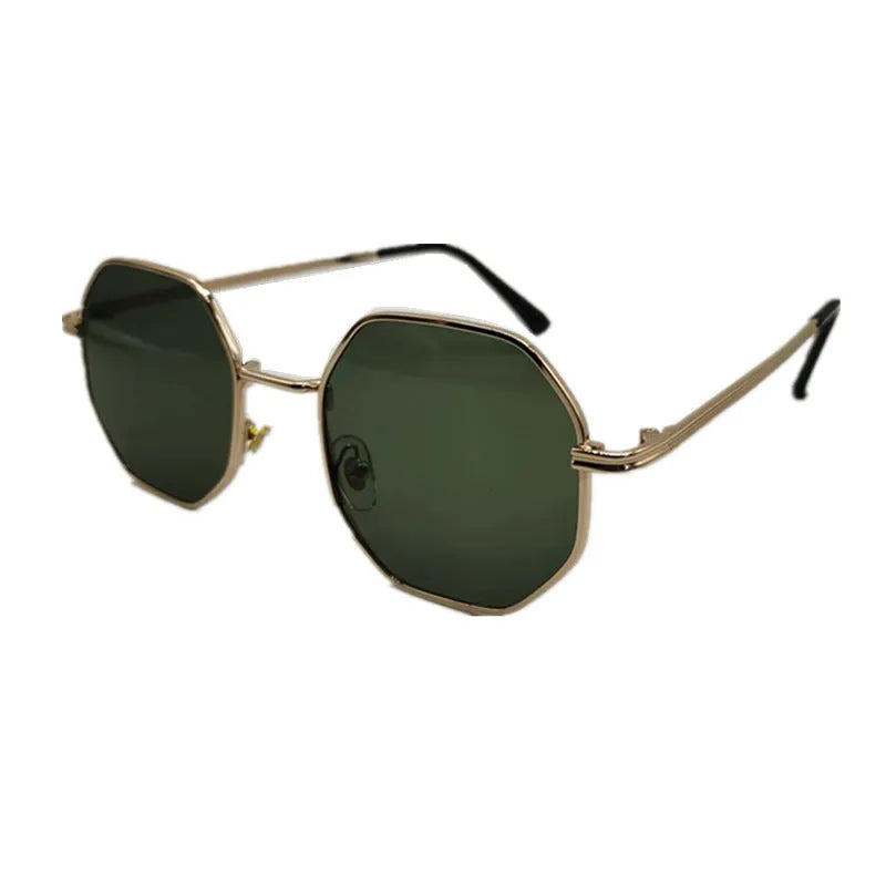 Classic vintage metal multilateral sunglasses with gold frame and black grey PC lenses