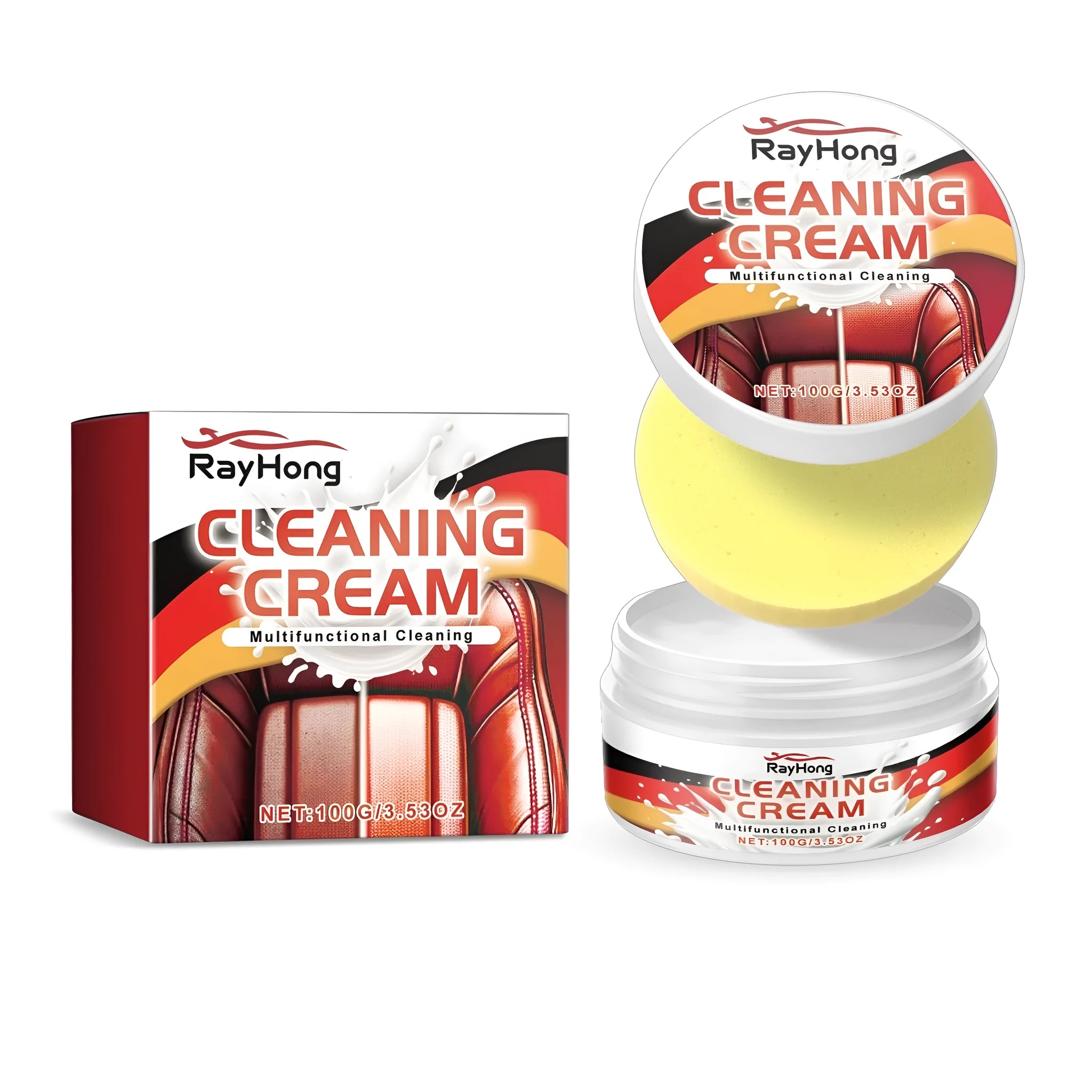 100g automotive leather care cream in PET bottle with sponge applicator for car interiors