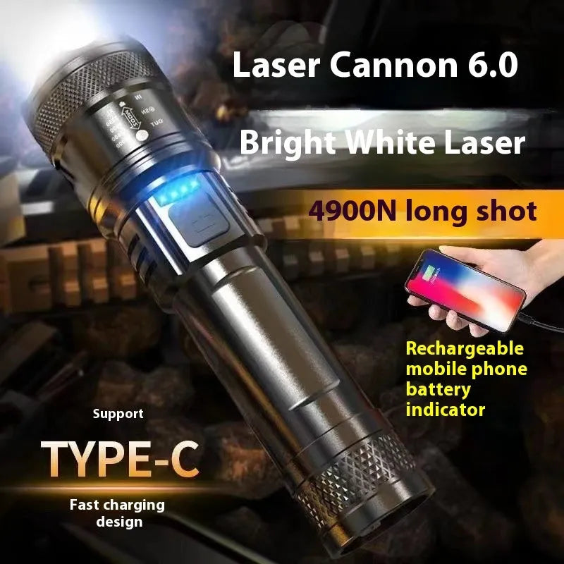 Power Torch portable rechargeable super bright LED searchlight with telescopic zoom, 2200 lumens, 500m range, IP55 protection