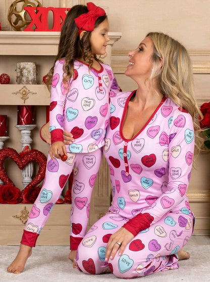 Valentine's Day family matching cotton pajamas with heart print design