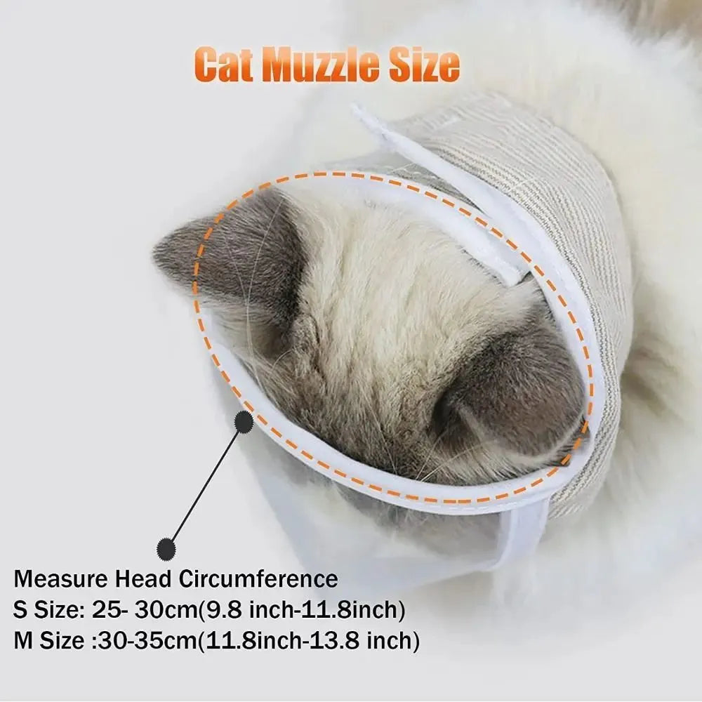 Clear cotton and PVC cat anti-bite muzzle for grooming with size options S and M