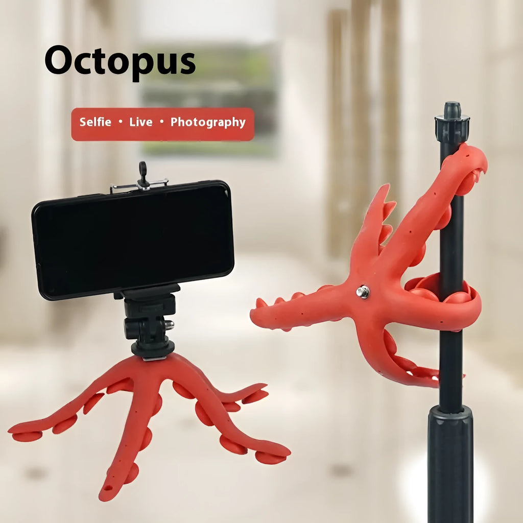 Red octopus rubber phone stand for desktop live streaming and SLR camera photography