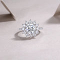 Sunflower 3 carat moissanite wedding ring set in platinum-plated S925 silver in gift box