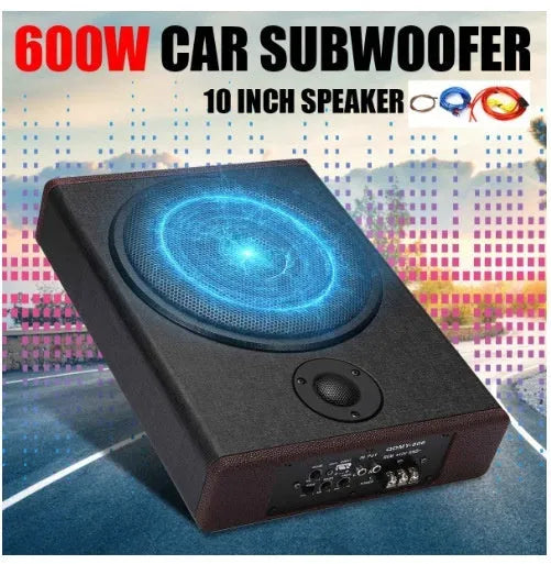 8-inch 600W car audio subwoofer with wooden enclosure and black PU leather finish