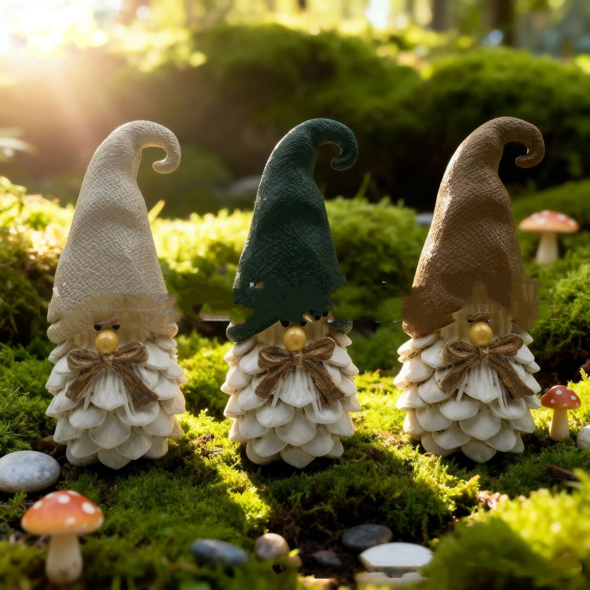 Resin pine cone dwarf decoration set of 3, each 9cm x 5cm x 4cm, for harvest festival displays