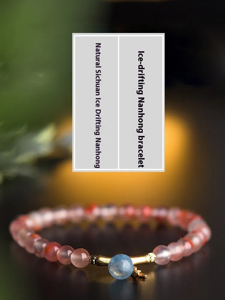 Ice Float Nanhong Agate Bracelet with flower shape and bamboo joint design.