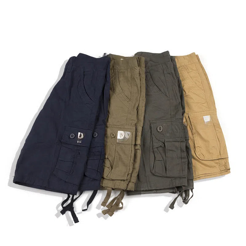 Retro Japanese double-layer waistband cotton casual trousers for men in Army Green colour