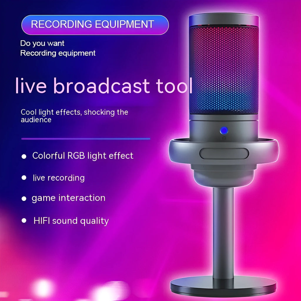 Condenser microphone with RGB lighting in black, white or pink for computer streaming