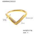 Stainless steel ring for women adjustable size 7 geometric shape gold white zircon finish