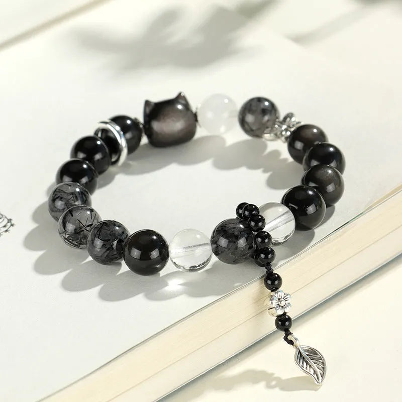 Silver Stone Fox crystal beaded bracelet for women with electroplated finish and mixed crystal beads.