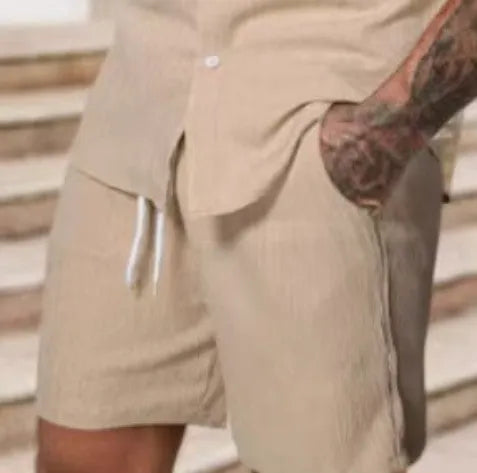 Striped printed casual men's suit comprising a short sleeve shirt and matching shorts in colour YT50313P1.