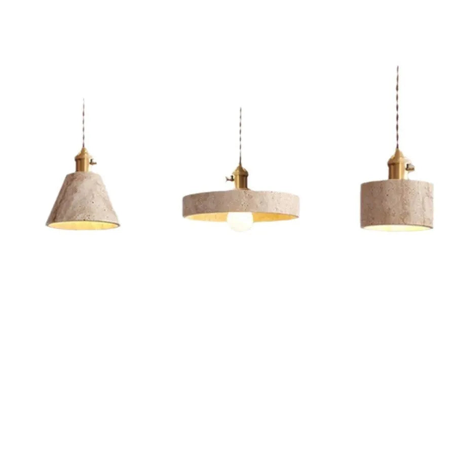 Modern cream-yellow huangdongshi stone chandelier, LED suspension ceiling light for study or restaurant.