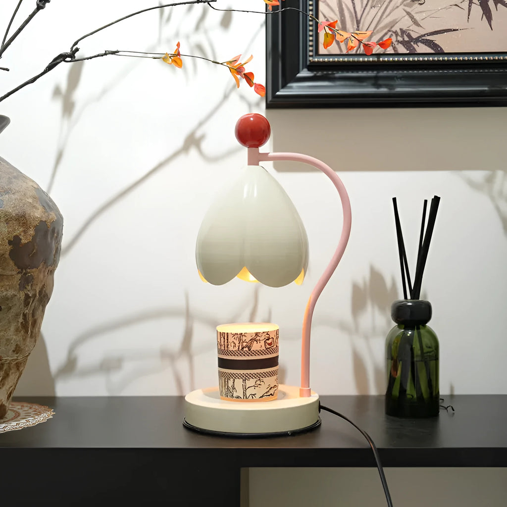 Linglan modern style melting wax fragrance lamp in cream white or dark green with metal holder