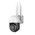 5MP outdoor dome security camera with 360-degree rotation on a white wall