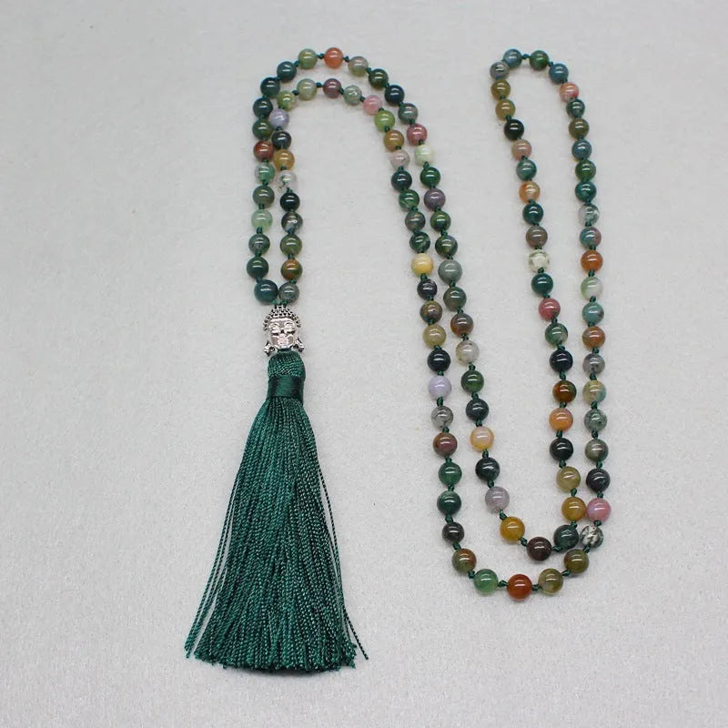Indian agate bracelet with 108 geometrically shaped 6mm beads on wrist
