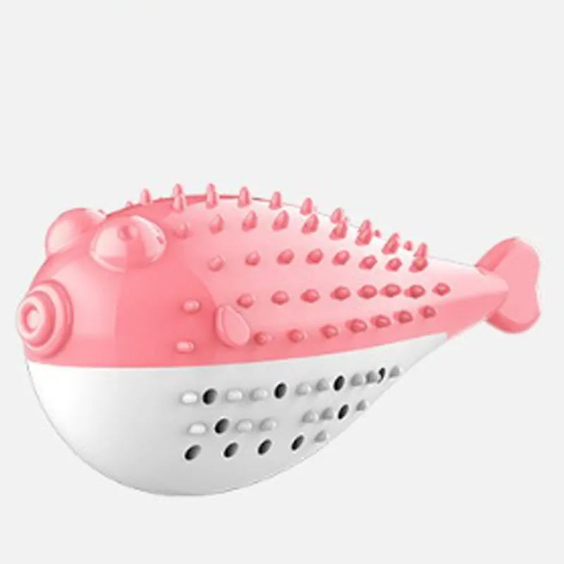 Silicone fish chew toy for cats in blue, green, pink or yellow colours
