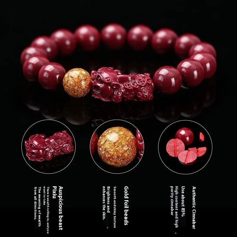 Purple gold sandstone cinnabar bracelet with totem design showing polished beads in three size options