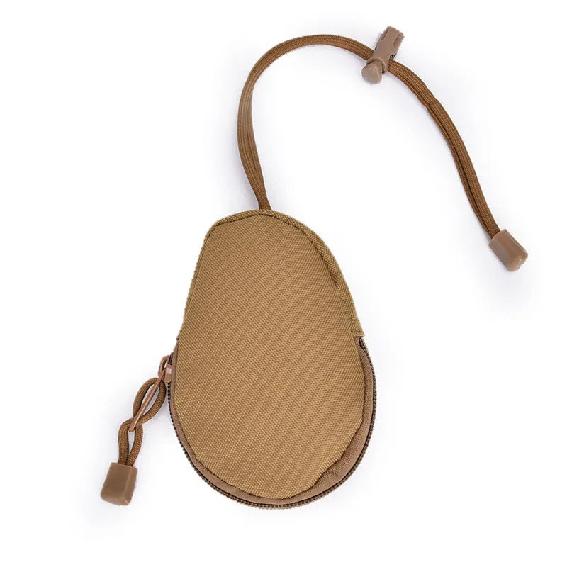 Black Oxford cloth outdoor key bag with zipper, shown next to a telescopic rope.