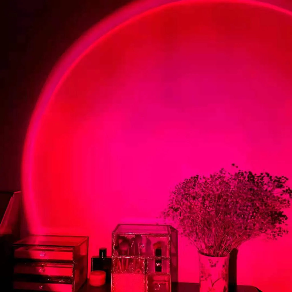 Sunset red rainbow projection lamp with USB power connection and push-button switch
