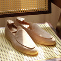 British handmade men's leather loafers in various colours showing full grain upper and TPR sole.