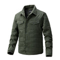 Men's quilted cotton jacket with polo collar and wool lining in army green colour