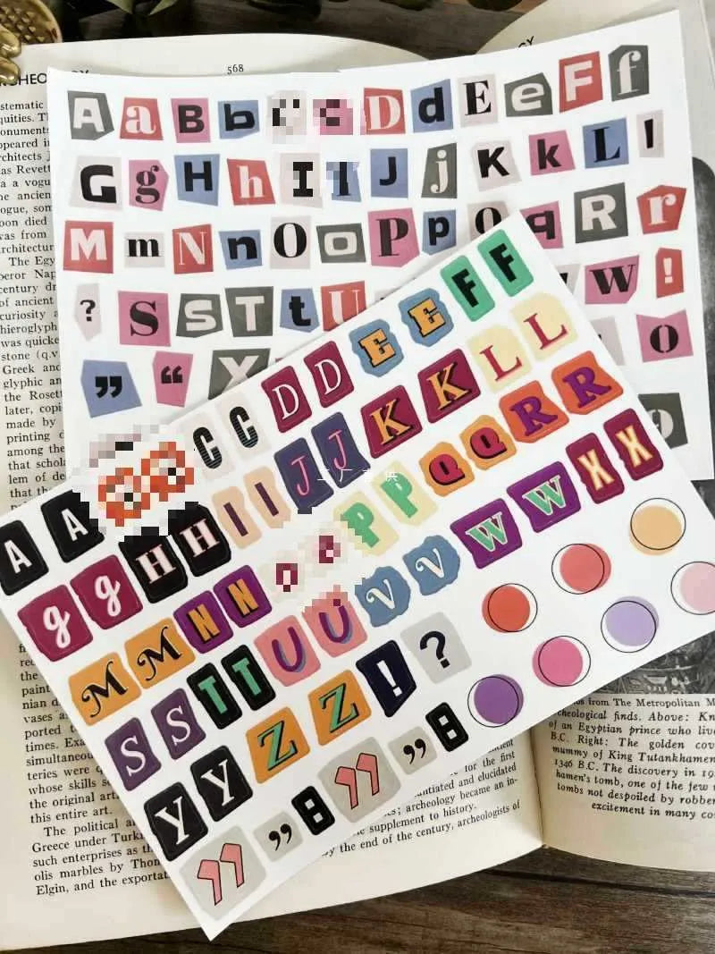 English letters and numbers symbol label decoration stickers in cute style with weekly words