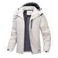 Men's waterproof loose fit hooded coat in plus sizes with army green, black, dark grey, and white colour options